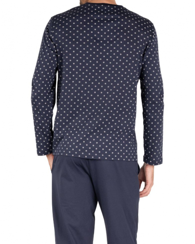 Pijama largo cuello V 100% algodón mercerizado Eminence Heritage (Marine)