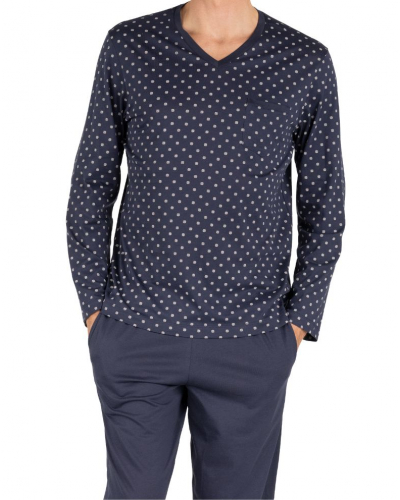 Pijama largo cuello V 100% algodón mercerizado Eminence Heritage (Marine)