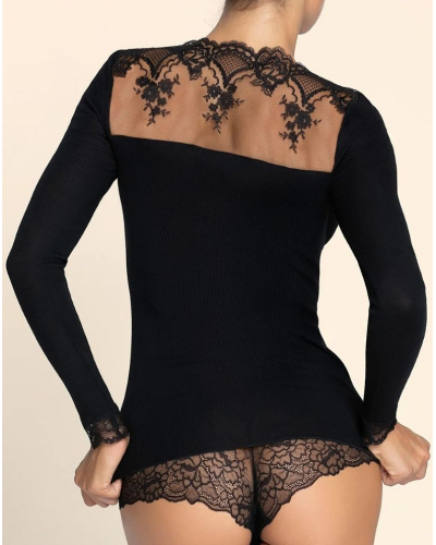 Wool and silk tee-shirt Lise Charmel Sublime en Dentelle (Black)