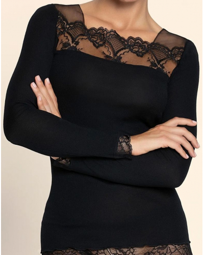 Wool and silk tee-shirt Lise Charmel Sublime en Dentelle (Black)