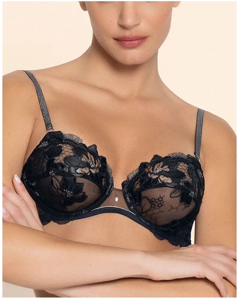 Soutien-gorge armatures Cuir Sexy Couture (Noir Argent)