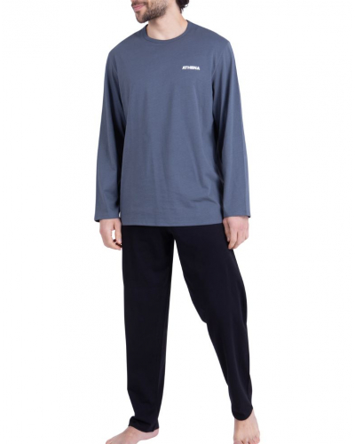 Pijama largo 100% algodón Athena (Gris Anthracite/Noir)