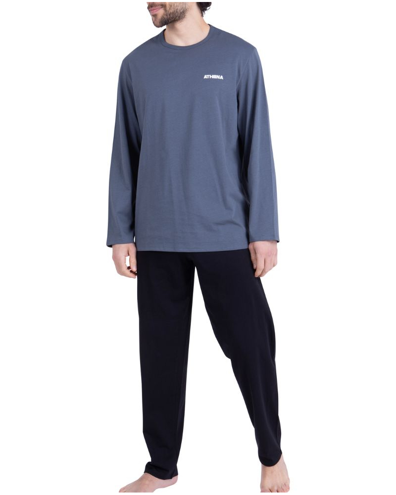 Pijama largo 100% algodón Athena (Gris Anthracite/Noir)