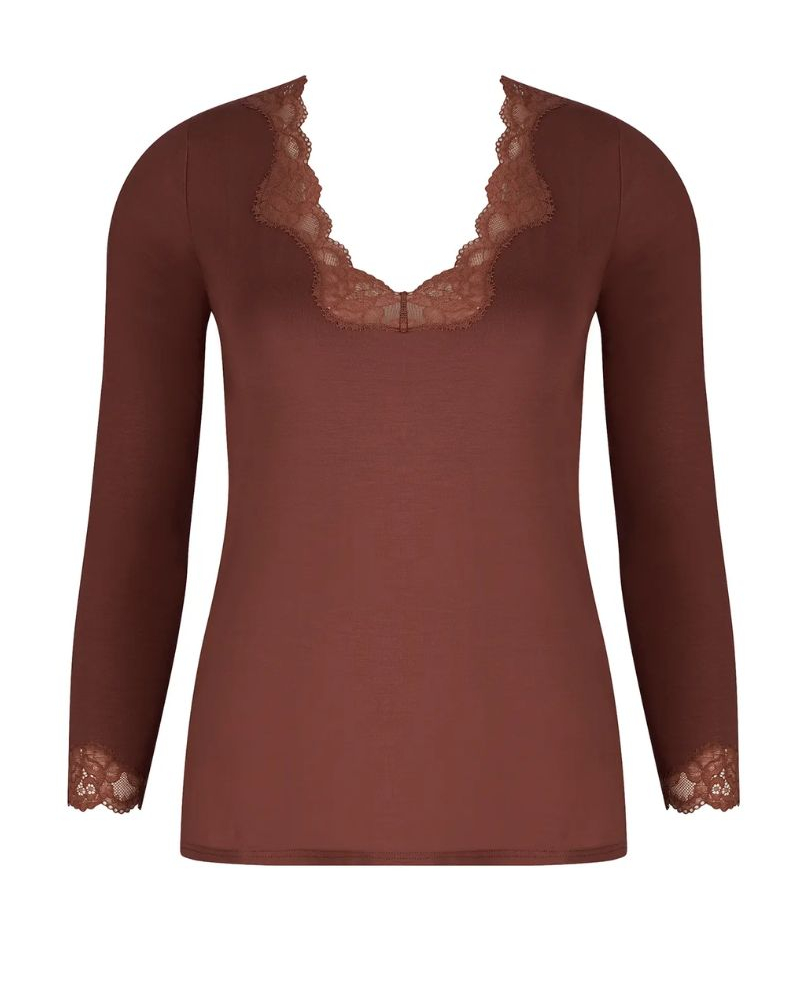 T-shirt manches longues col en V Antigel Simply Perfect (Châtaigne)
