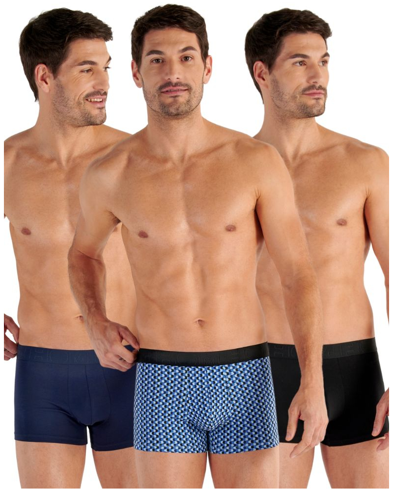 Paquete de 3 boxers en algodón HOM Daniel (Noir/Marine/Bleu)