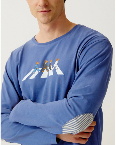 Unisex long pajamas in brushed jersey 100% cotton Boston Arthur (Ciel)