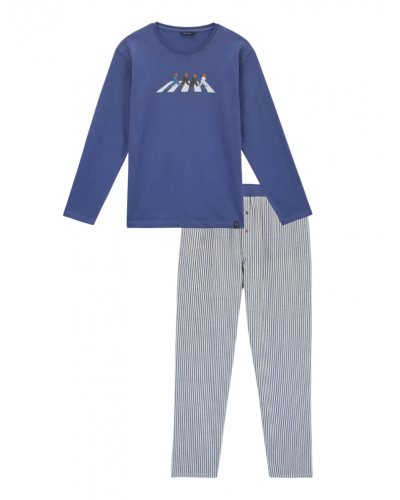 Pijama largo unisex jersey perchado 100% algodón Boston Arthur (Ciel)
