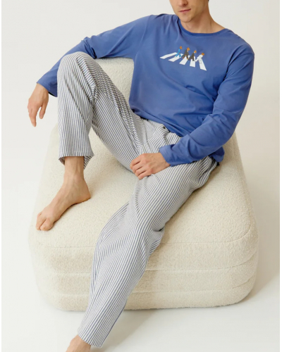 Unisex long pajamas in brushed jersey 100% cotton Boston Arthur (Ciel)