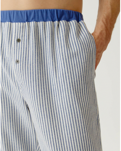 Pyjama long mixte jersey gratté 100% coton Boston Arthur (Bleu)