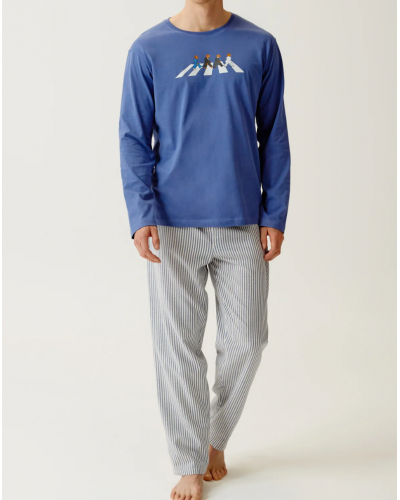 Unisex long pajamas in brushed jersey 100% cotton Boston Arthur (Ciel)
