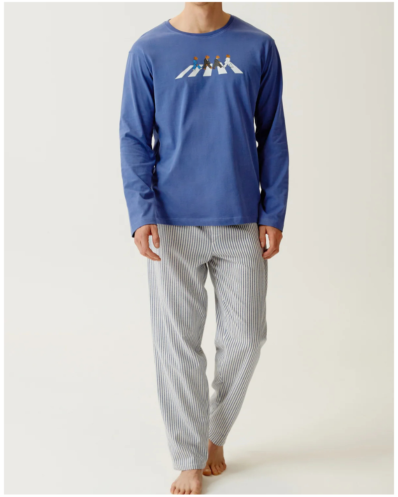 Unisex long pajamas in brushed jersey 100% cotton Boston Arthur (Ciel)