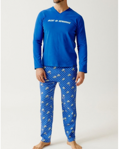 Pyjama long 100% coton bio jersey gratté & interlock Zac Arthur (Bleu)