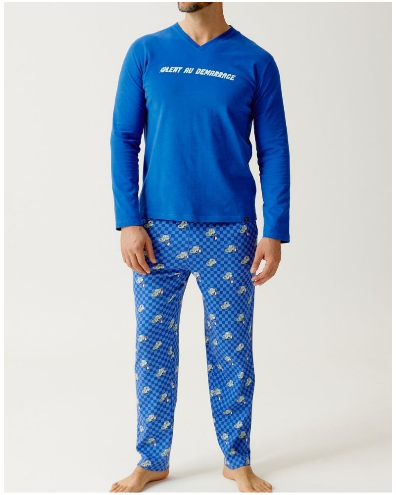 Pijama largo en jersey e interlock 100% algodón orgánico Zac Arthur (Bleu)