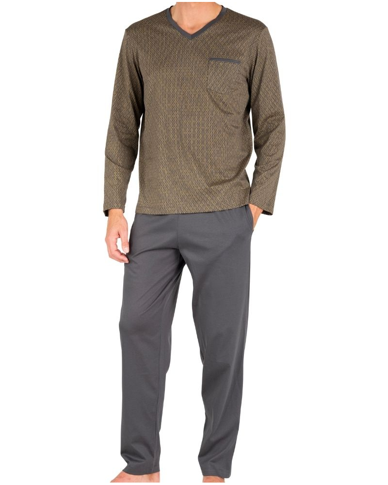 V-neck long pyjama 100% cotton Limited Christmas Edition Eminence (Imprimé Gold/Anthracite)
