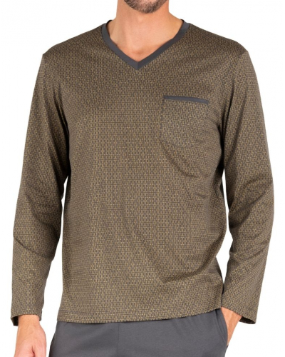 Pyjama long col V 100% coton Edition Limitée Noël Eminence (Imprimé Gold/Anthracite)