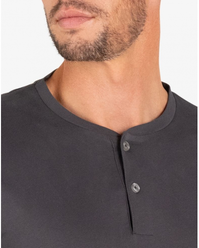 Pijama largo 100% algodón Eminence Mix Jersey/Flanelle (Anthracite/Imprimé Vichy)