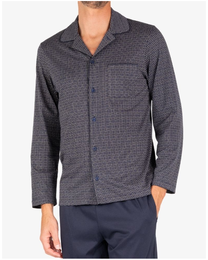 Pijama largo 100% algodón Eminence Mercerisé (Marine/Imprimé Cloison)