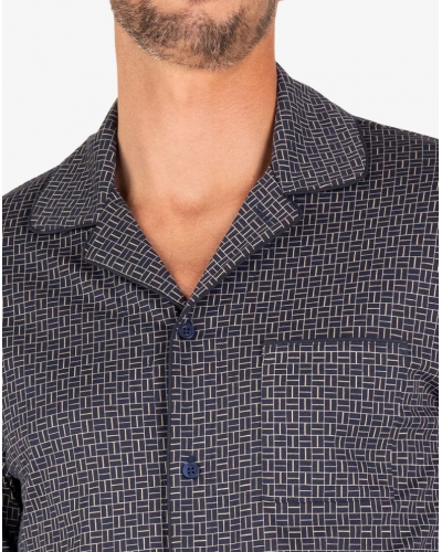 Long pyjama 100% cotton Eminence Mercerisé (Marine/Imprimé Cloison)
