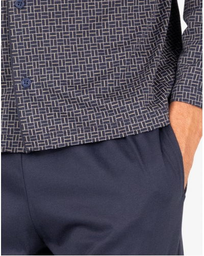 Long pyjama 100% cotton Eminence Mercerisé (Marine/Imprimé Cloison)