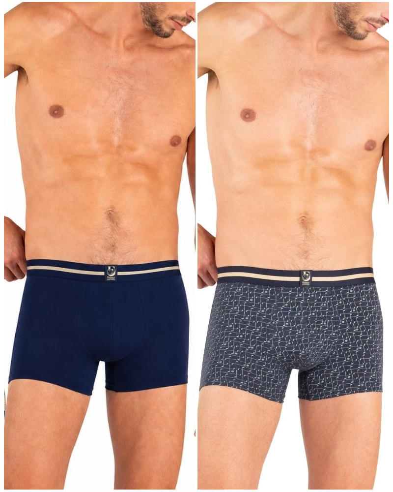 Pack of 2 stretch cotton boxers SmileyWorld X Eminence (Imprimé Golf/Marine)