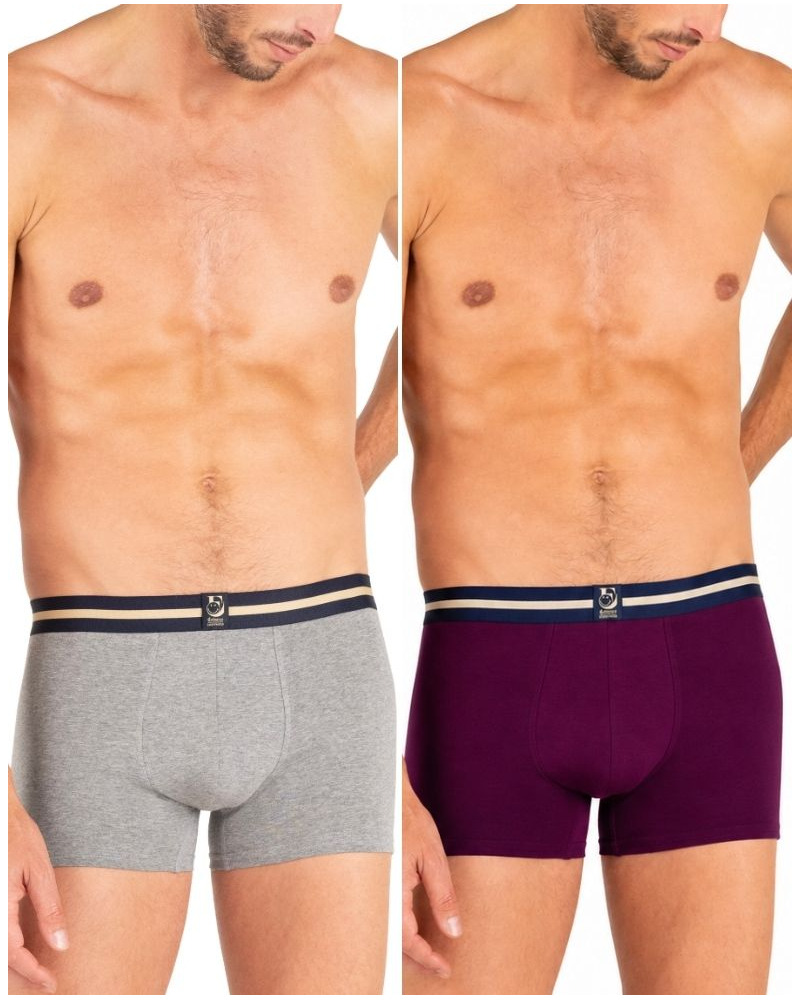 Lot de 2 boxers coton stretch SmileyWorld X Eminence (Gris Chiné/Bordeaux)
