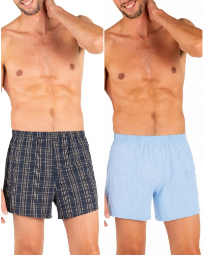 Lot de 2 caleçons 100% Coton Eminence Chaine et Trame (Marine/Ciel)