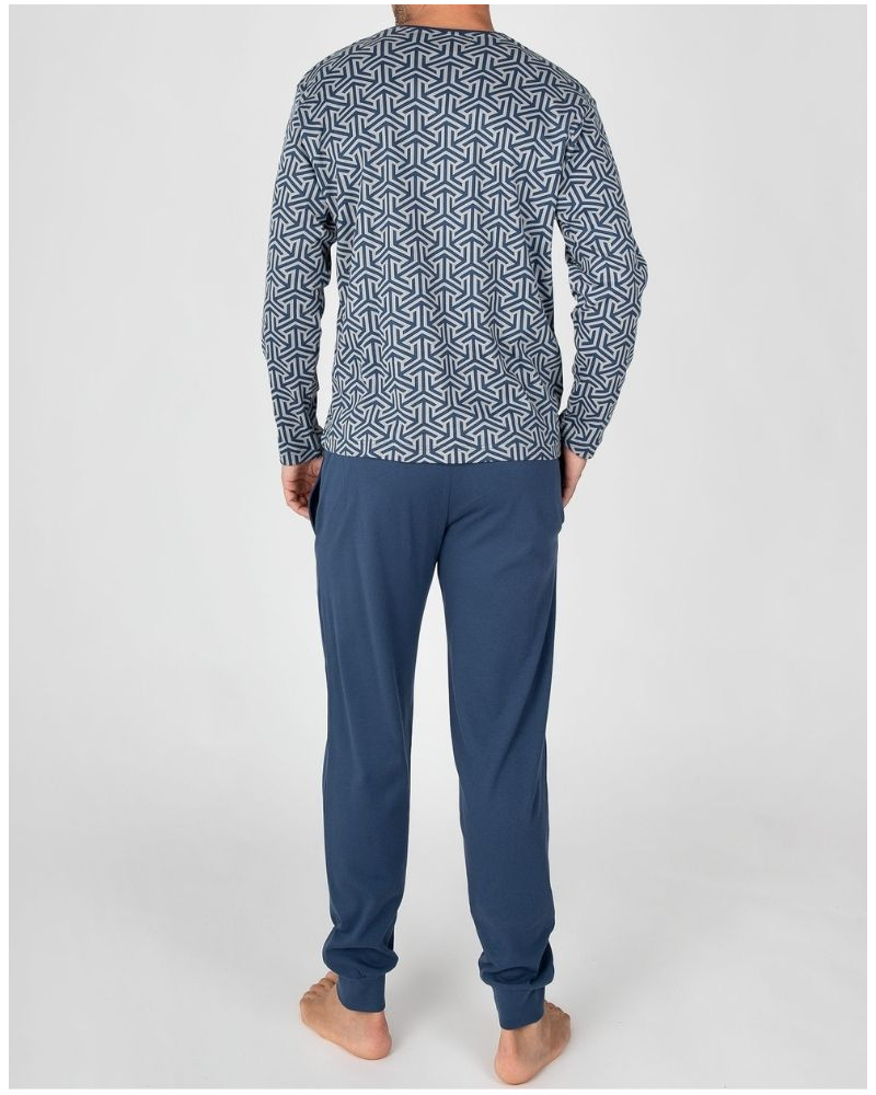 Long pyjamas 100% cotton Massana (Imprimé Bleu Foncé)