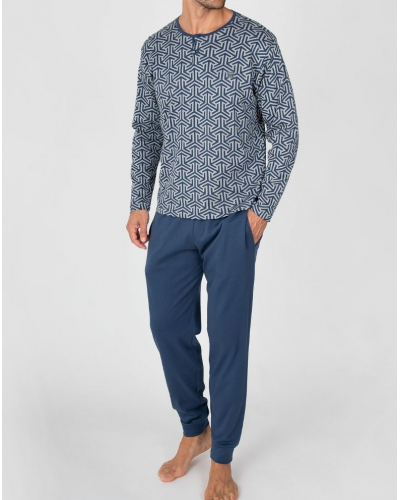 Long pyjamas 100% cotton Massana (Imprimé Bleu Foncé)