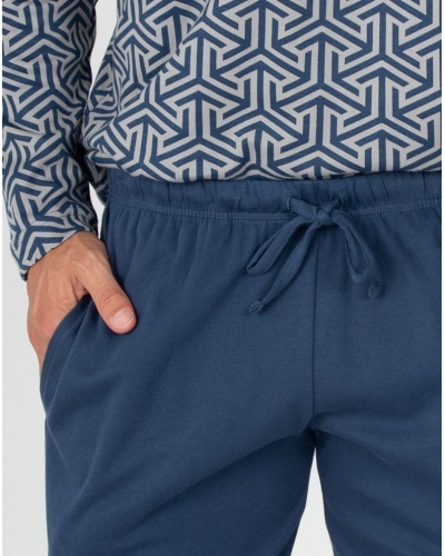 Long pyjamas 100% cotton Massana (Imprimé Bleu Foncé)