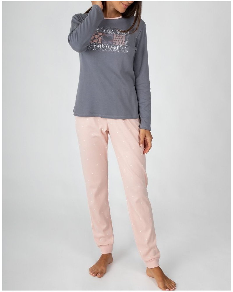 Pijama largo Massana (Imprimé Gris/Rose)