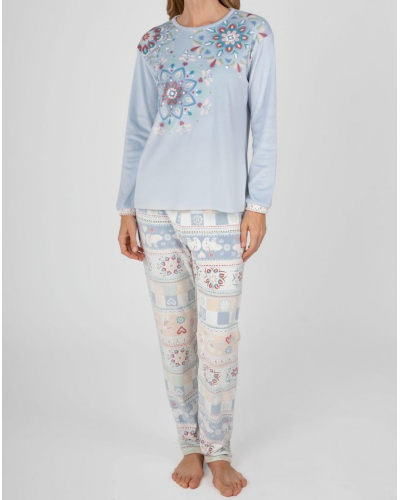 Long micropolar fleece Massana pajamas (Imprimé Bleu Clair)