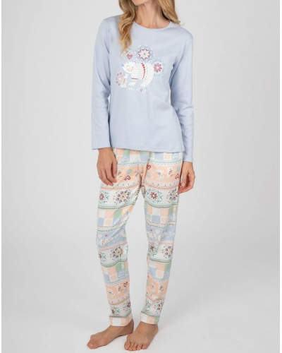Pyjama long 100% coton Massana (Imprimé Bleu Clair)