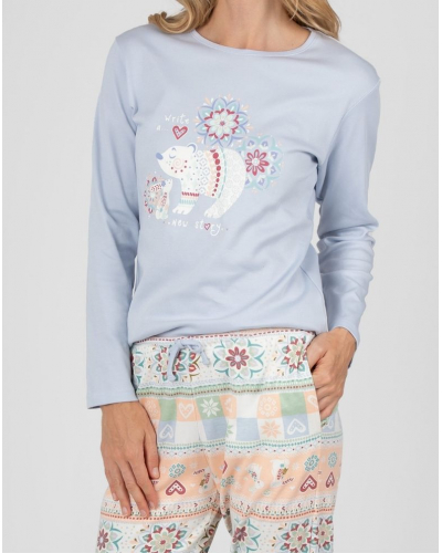 Pijama largo 100% algodón Massana (Imprimé Bleu Clair)