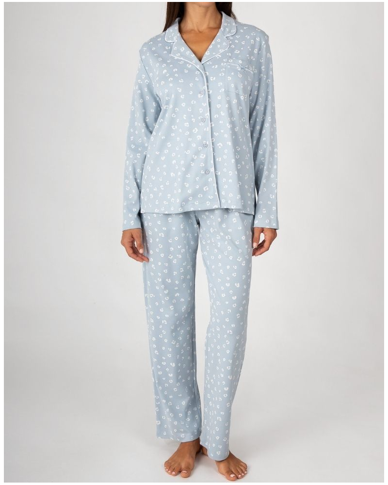 Pyjama long boutonné 100% coton Massana (Bleu)