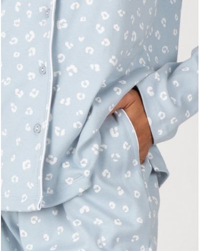 Long button-up 100% cotton Massana pajamas (Bleu)