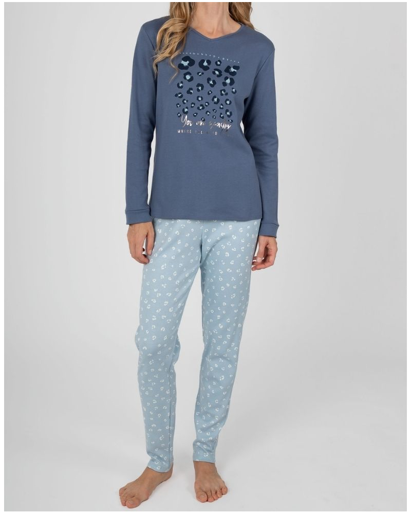 Pijama largo 100% algodón Massana (Imprimé Bleu)