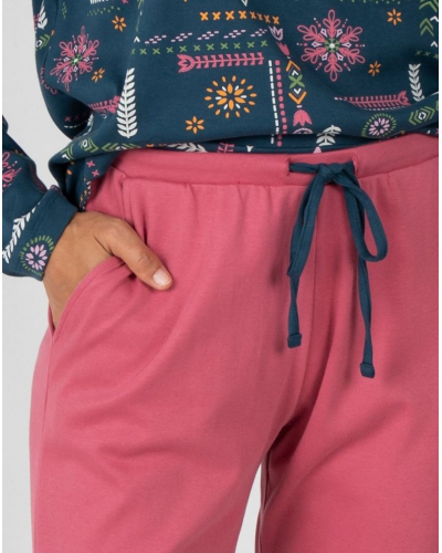 Long 100% cotton Massana pajamas (Imprimé Bleu Foncé)