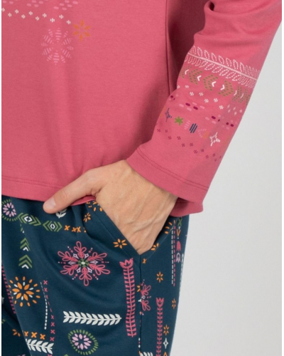 Long 100% cotton pyjama Massana (Rose Imprimé)
