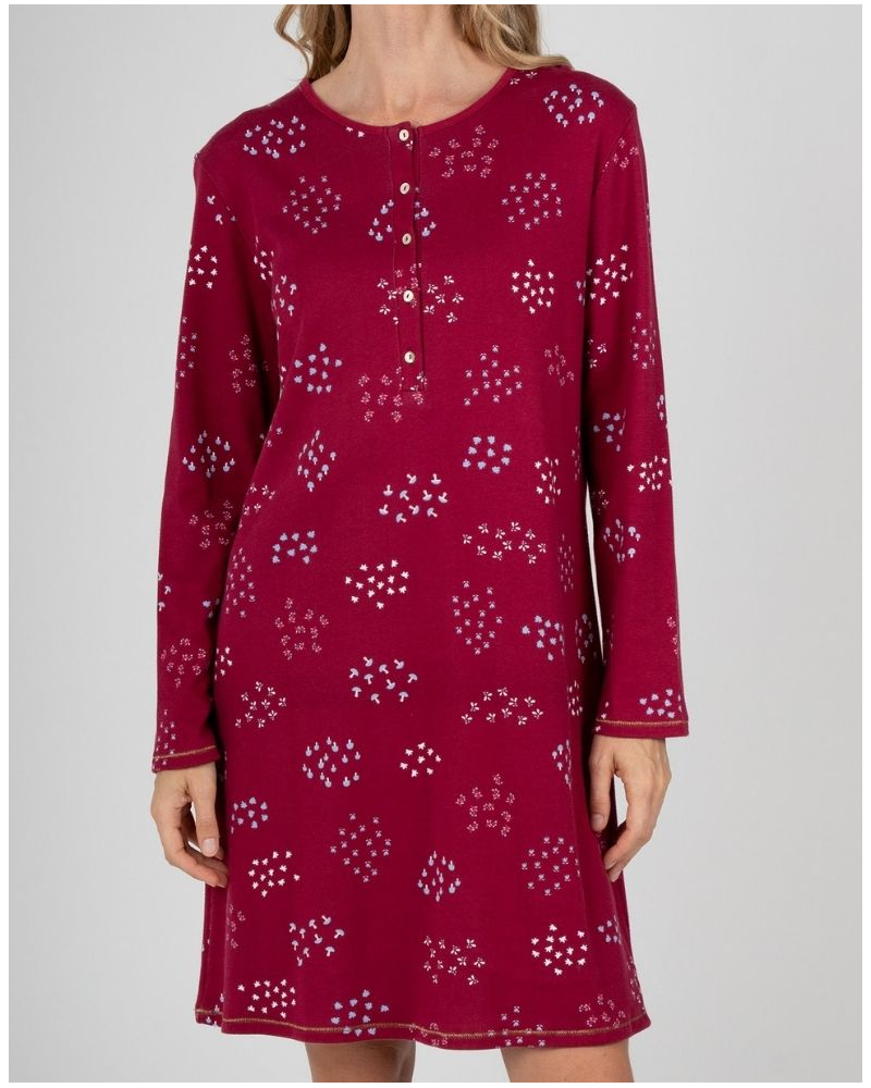 Long-sleeve 100% cotton nightdress Massana (Granate)