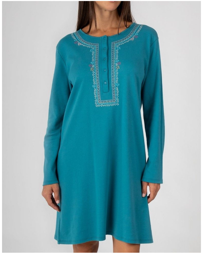 Long-sleeve cotton nightdress Massana (Pétrole)