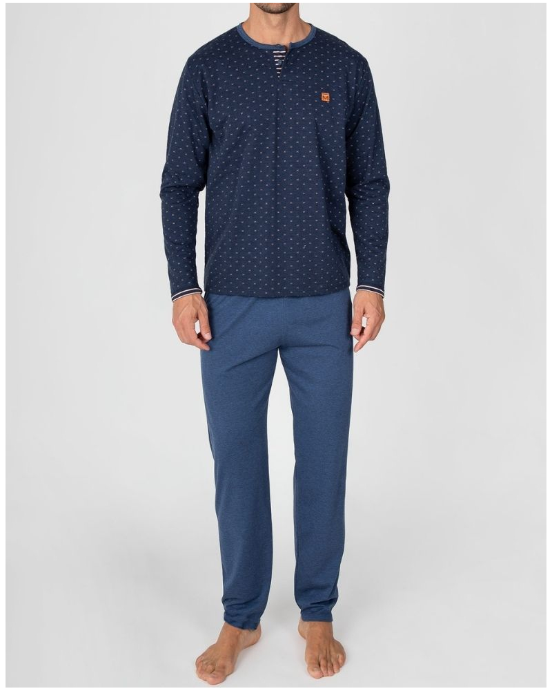 Massana buttoned long cotton pyjama (Vigoré Charbon)