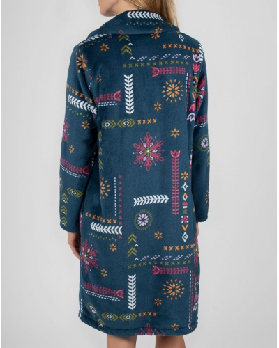 Dressing gown polar buttoned Massana (Imprimé Bleu Foncé)