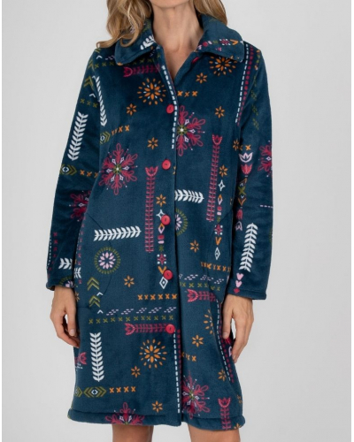 Dressing gown polar buttoned Massana (Imprimé Bleu Foncé)