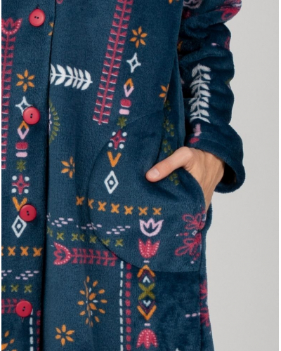 Dressing gown polar buttoned Massana (Imprimé Bleu Foncé)