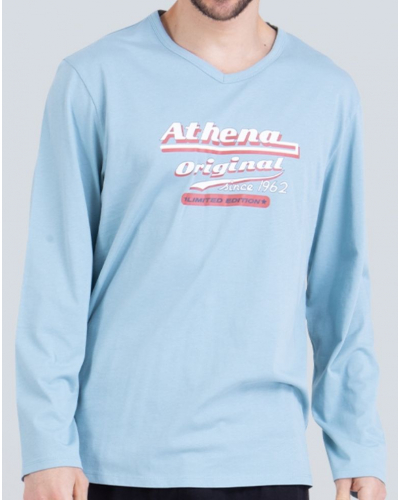 Pyjama long 100% coton Athena EcoPack Vintage (Bleu Gris/Noir)