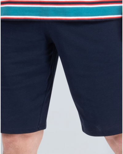 Pyjama court 100% coton Athena Rayures Aventures (Vert Canard/Marine)