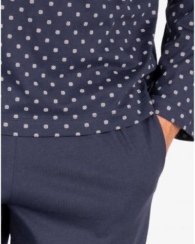 V-neck long pyjama 100% mercerized cotton Eminence Heritage (Marine)