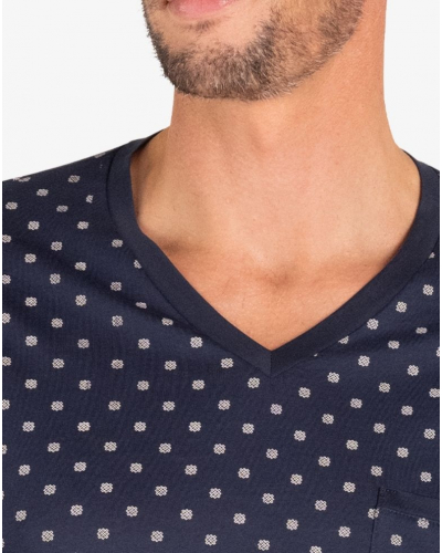 V-neck long pyjama 100% mercerized cotton Eminence Heritage (Marine)