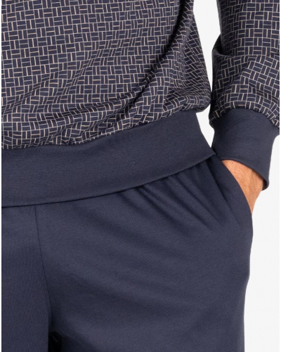 Long pyjama 100% cotton Eminence Mercerisé (Marine/Imprimé Cloison)