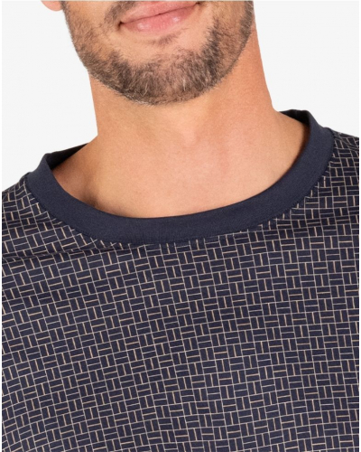Pijama largo 100% algodón Eminence Mercerisé (Marine/Imprimé Cloison)